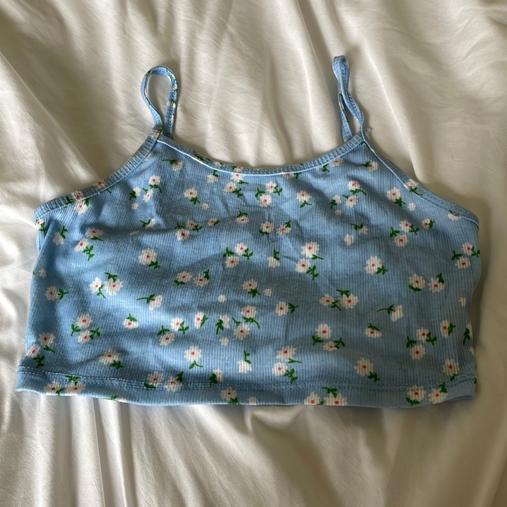 Shein blue flower cropped tank top
